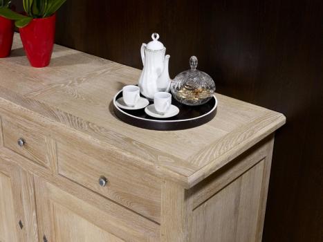 Buffet 2 portes Amandine réalisée en Chêne Massif de style campagnard Finition Chêne Brossé Blanchi