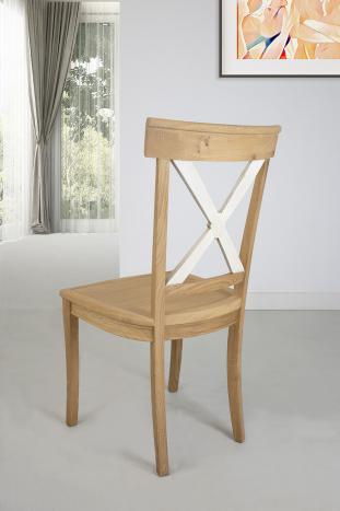 Lot de 4 Chaises Eliot réalisé en chêne massif de style Campagnard Finition Chêne Brossé Naturel et Ivoire