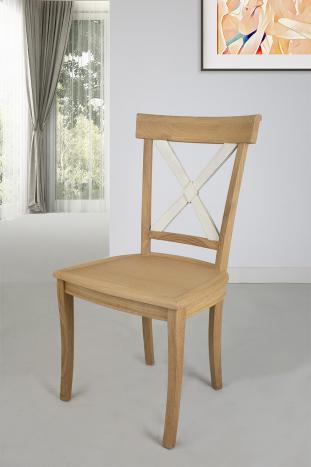 Lot de 4 Chaises Eliot réalisé en chêne massif de style Campagnard Finition Chêne Brossé Naturel et Ivoire