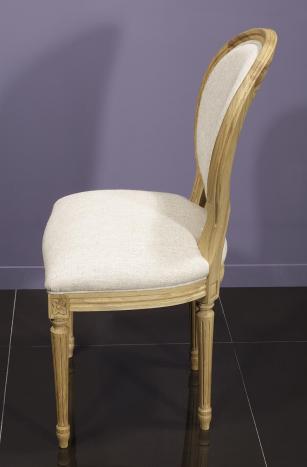Chaise Simon réalisée en Chêne Massif de style Louis XVI Finition Chêne Brossé  Tissu façon Lin