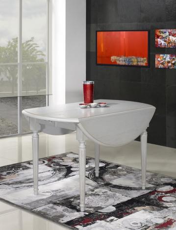 Table ronde à volets Clément, DIAMETRE 120 réalisée en Chêne Massif de style Louis XVI - 7 allonges de 40 cm Finition Chêne Brossé Gris