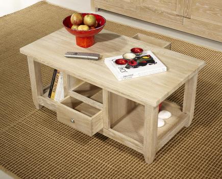Table basse Thomas réalisée en Chêne Massif de style Campagnard Finition chêne Brossé blanchi