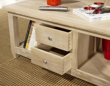 Table basse Thomas réalisée en Chêne Massif de style Campagnard Finition chêne Brossé blanchi