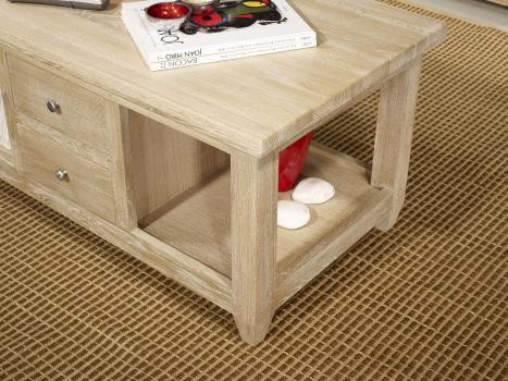 Table basse Thomas réalisée en Chêne Massif de style Campagnard Finition chêne Brossé blanchi