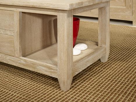 Table basse Thomas réalisée en Chêne Massif de style Campagnard Finition chêne Brossé blanchi