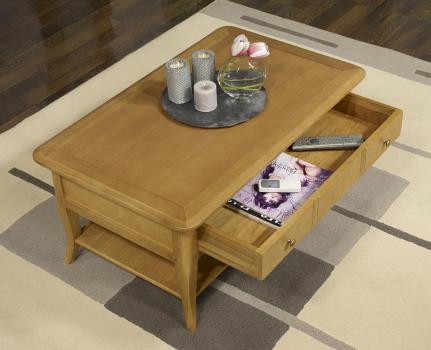 Table Basse rectangulaire Mathieu réalisée en Chêne de style Louis Philippe Longueur 100 cm