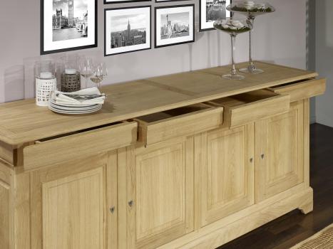 Buffet 4 portes Gael réalisé en Chêne Massif de style Louis Philippe Finition Chêne Brossé 