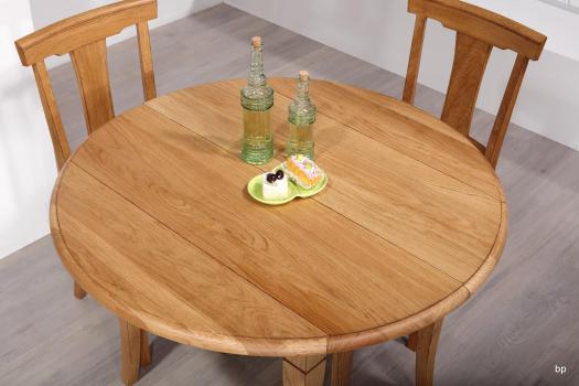 Table ronde à volets réalisée en Chêne Massif de style Louis Philippe Diamètre 110 - 3 allonges de 40 cm 