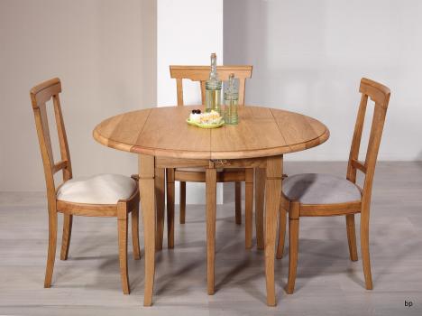 Table ronde à volets réalisée en Chêne Massif de style Louis Philippe Diamètre 110 - 3 allonges de 40 cm 