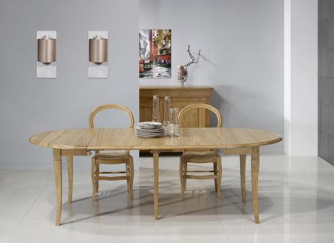 Table ronde à volets réalisée en Chêne Massif de style Louis Philippe Diamètre 120 - 4 allonges de 40 cm
