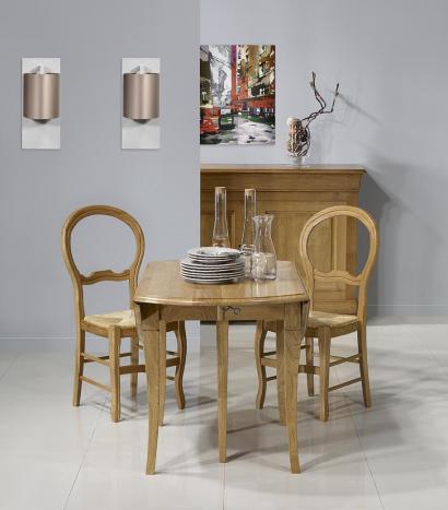 Table ronde à volets réalisée en Chêne Massif de style Louis Philippe Diamètre 120 - 4 allonges de 40 cm