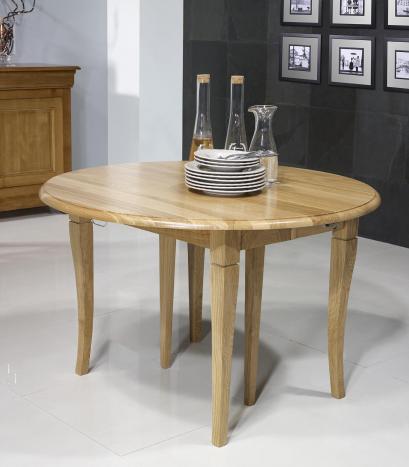 Table ronde à volets réalisée en Chêne Massif de style Louis Philippe Diamètre 120 - 4 allonges de 40 cm