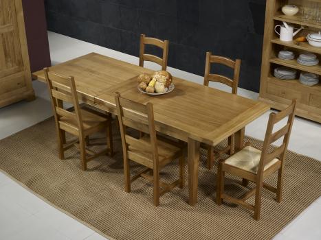 Table de Ferme Rectangulaire Francois, réalisée en Chêne massif 220*100 + 2 allonges de 45 cm