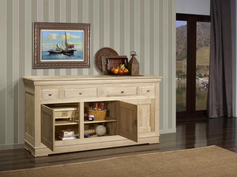 Buffet 3 portes 4 tiroirs Rose Des Vents réalisé en chêne massif de style Louis Philippe Finition Chêne Brossé Naturel
