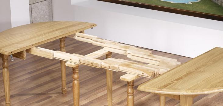 Table ronde à volets Diamètre 110 réalisée en chêne massif de style Louis Philippe 7 allonges de 40 cm 