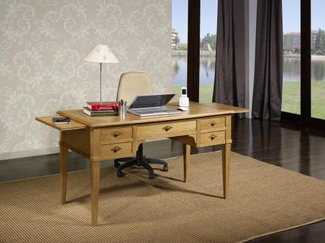 Bureau Ministre 5 tiroirs Jean-Christian, réalisé en Chêne de style Directoire Plateau Bois