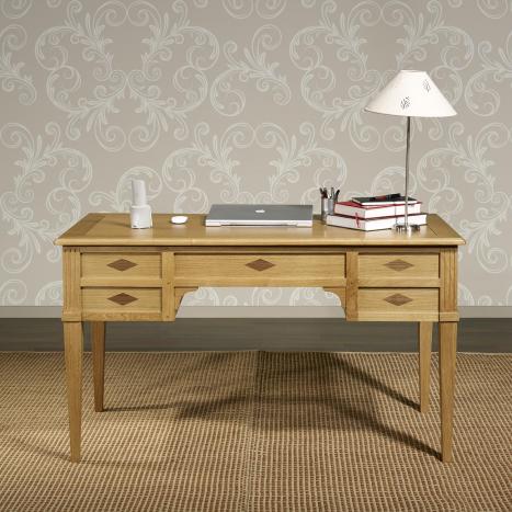 Bureau Ministre 5 tiroirs Jean-Christian, réalisé en Chêne de style Directoire Plateau Bois