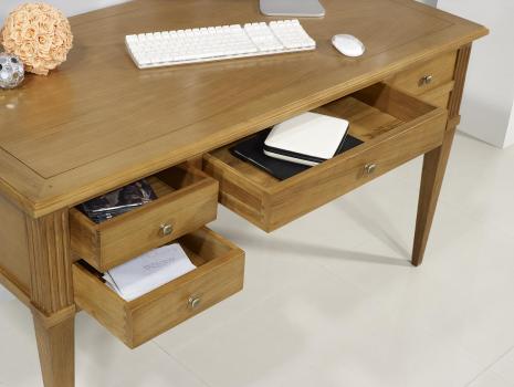 Bureau Ministre 5 tiroirs Jean-Christian, réalisé en Chêne de style Directoire Plateau Bois et Sans losanges sur les tiroirs