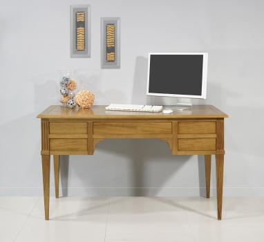 Bureau Ministre 5 tiroirs Jean-Christian, réalisé en Chêne de style Directoire Plateau Bois et Sans losanges sur les tiroirs
