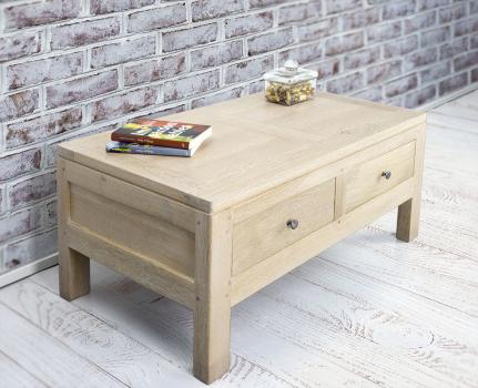 Table basse réalisée en Chêne Massif Ligne Contemporaine Finition Chêne Brossé Blanchi 