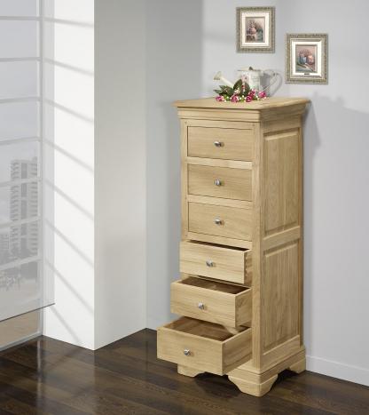 Chiffonnier 6 tiroirs Benjamin réalisé en Chêne Massif de style Louis Philippe Finition Chêne Brossé Naturel
