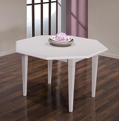 Table à volets octogonale 120x120 réalisée en Chêne Massif 4 pieds fuseaux 2 allonges de 40 cm  CHENE BROSSE GRIS PERLE