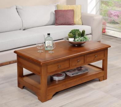 Table basse rectangulaire Jean-Baptiste réalisée en chêne de style Louis Philippe Campagnard Finition chêne moyen SEULEMENT 1 DISPONIBLE