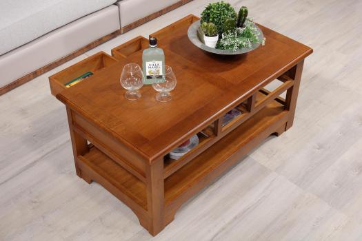 Table basse rectangulaire Jean-Baptiste réalisée en chêne de style Louis Philippe Campagnard Finition chêne moyen SEULEMENT 1 DISPONIBLE