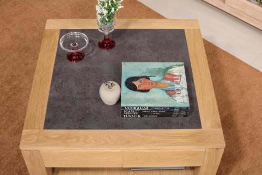 Table basse Jean-Gabriel réalisée en Chêne Massif Ligne Contemporaine Plateau Céramique Iron Grey