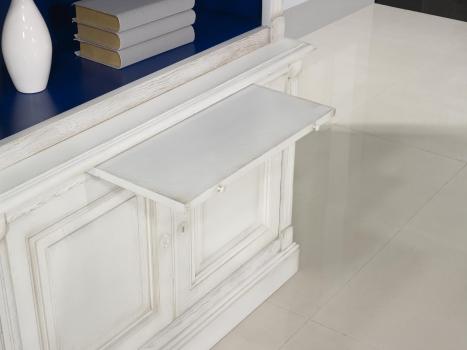 Bibliothèque 2 corps Sylvain réalisée en Chêne Massif de style Directoire Finition Ivoire et Bleu Outremer