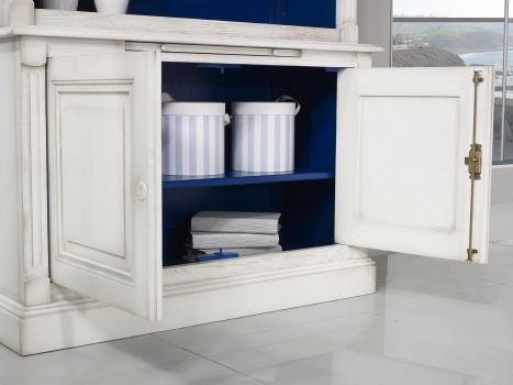 Bibliothèque 2 corps Sylvain réalisée en Chêne Massif de style Directoire Finition Ivoire et Bleu Outremer