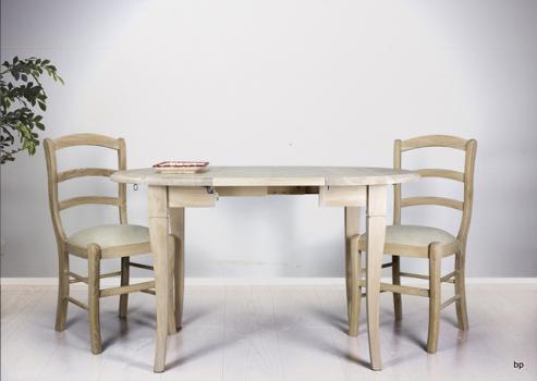 Table ronde à volets diamètre 90 en chêne massif de style Louis Philippe 2 allonge de 40 cm Finition Chêne Brossé