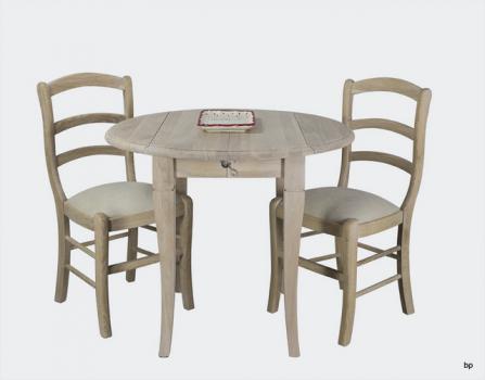 Table ronde à volets diamètre 90 en chêne massif de style Louis Philippe 2 allonge de 40 cm Finition Chêne Brossé