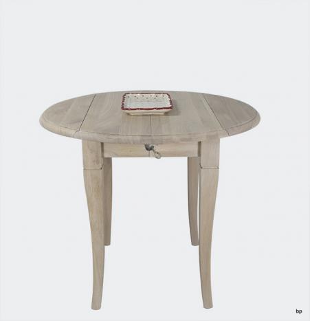 Table ronde à volets diamètre 90 en chêne massif de style Louis Philippe 2 allonge de 40 cm Finition Chêne Brossé