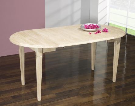 Table ronde à volets diamètre 90 en chêne massif de style Louis Philippe 2 ALLONGES DE 40 CM Finition Chêne Brossé Blanchi