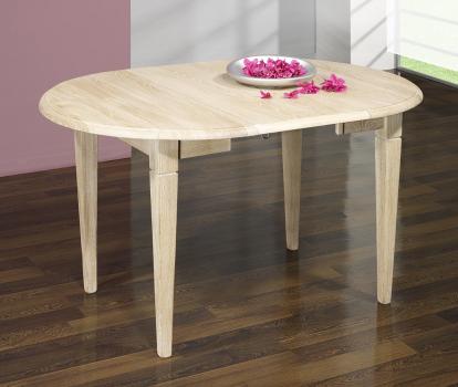 Table ronde à volets diamètre 90 en chêne massif de style Louis Philippe 2 ALLONGES DE 40 CM Finition Chêne Brossé Blanchi