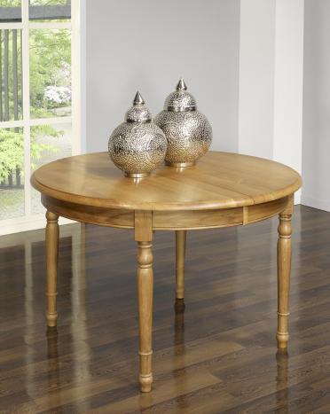 Table ronde réalisée en Chêne Massif de style Louis Philippe DIAM.120 - 3 allonges de 40 cm Finition Chêne Doré vieilli