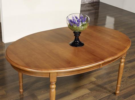 Table ovale 170x100, réalisée en Chêne massif de style Louis Philippe avec 4 allonges de 40 cm 