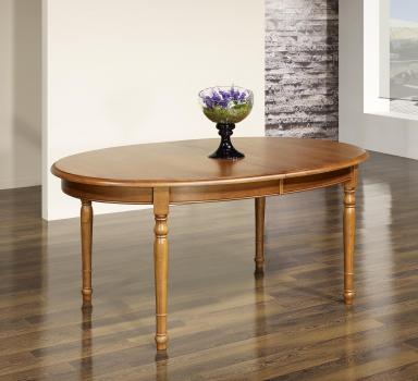 Table ovale 170x110, réalisée en Chêne massif de style Louis Philippe avec 5 allonges de 40 cm