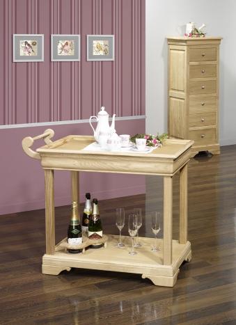 Table desserte roulante en Chêne de style Louis Philippe avec 1 tiroir Finition Chêne Brossé 