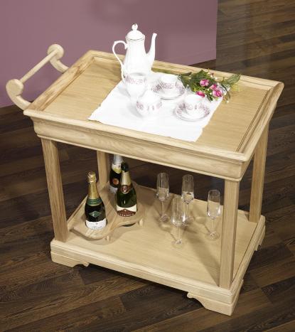 Table desserte roulante en Chêne de style Louis Philippe avec 1 tiroir Finition Chêne Brossé 