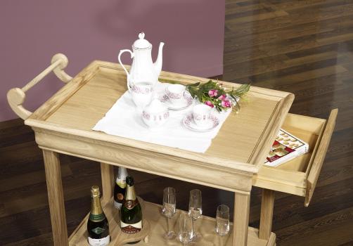 Table desserte roulante en Chêne de style Louis Philippe avec 1 tiroir Finition Chêne Brossé 