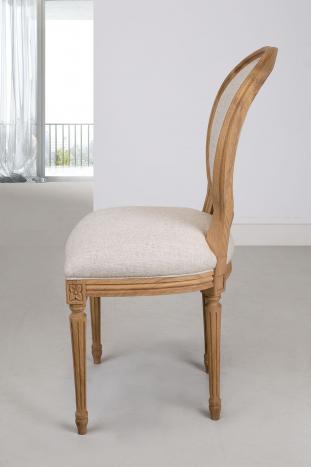 Lot de 2 chaises Simon réalisée en Chêne Massif de style Louis XVI Finition Chêne Brossé  Tissu façon Lin