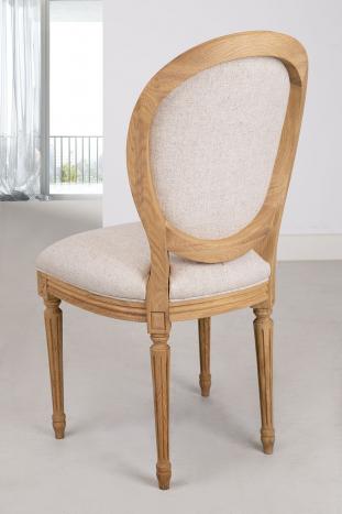 Lot de 2 chaises Simon réalisée en Chêne Massif de style Louis XVI Finition Chêne Brossé  Tissu façon Lin