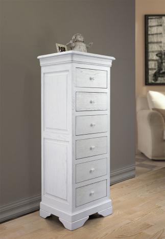 Chiffonnier 6 tiroirs Benjamin réalisé en Chêne Massif de style Louis Philippe Finition Chêne Brossé Ivoire