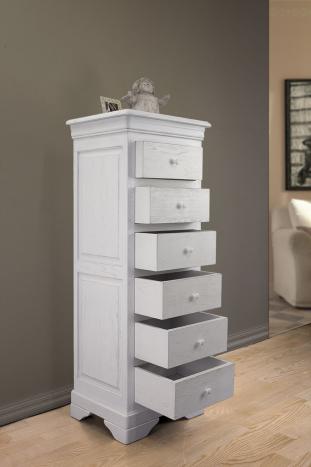 Chiffonnier 6 tiroirs Benjamin réalisé en Chêne Massif de style Louis Philippe Finition Chêne Brossé Ivoire