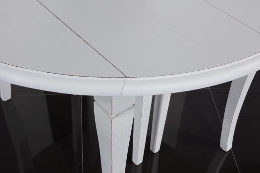 Table ronde à volets Marius, Diamètre 120 réalisée en chêne massif de style Louis Philippe 7 allonges de 40 cm 
