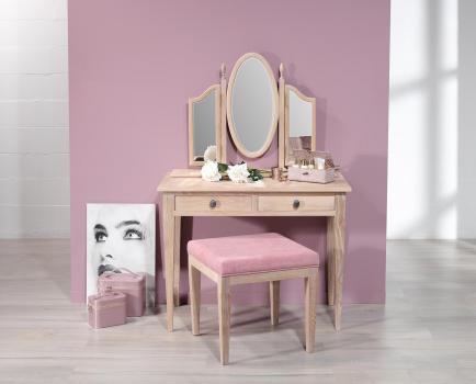 Table de toilette ou Coiffeuse Coralie réalisée en chêne de style Louis Philippe Finition Chêne Brossé Blanchi