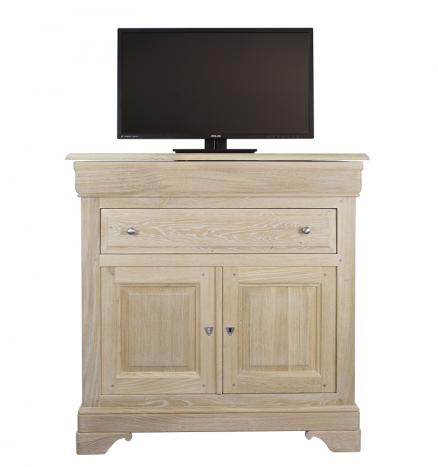 Meuble Tv Léa réalisé en Chêne Massif de style Louis Philippe Plateau Pivotant Finition Chêne Brossé