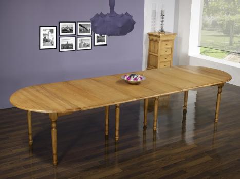 Table ronde à volets DIAMETRE 120 en chêne massif de style Louis Philippe 5 allonges de 40 cm